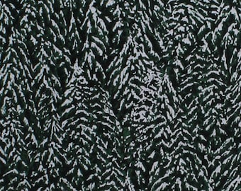 Cotton Pine Trees Snow Covered Evergreens Branches Winter Christmas Holiday Landscape Green Silver Metallic Fabric Print by the Yard D388.11