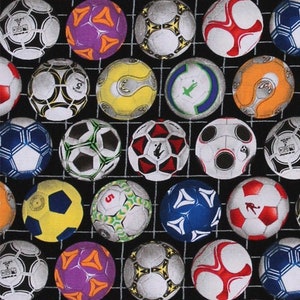 Cotton Sports Soccer Balls Ball Multi Color Cotton Fabric Print by the Yard (276-BLACK) D662.39