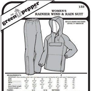 Womens’s Rainier Wind & Rain Suit Pattern - 133 - The Green Pepper Patterns Womens’s Rainier Wind & Rain Suit Pattern - 133 - The Green Pepper Patterns