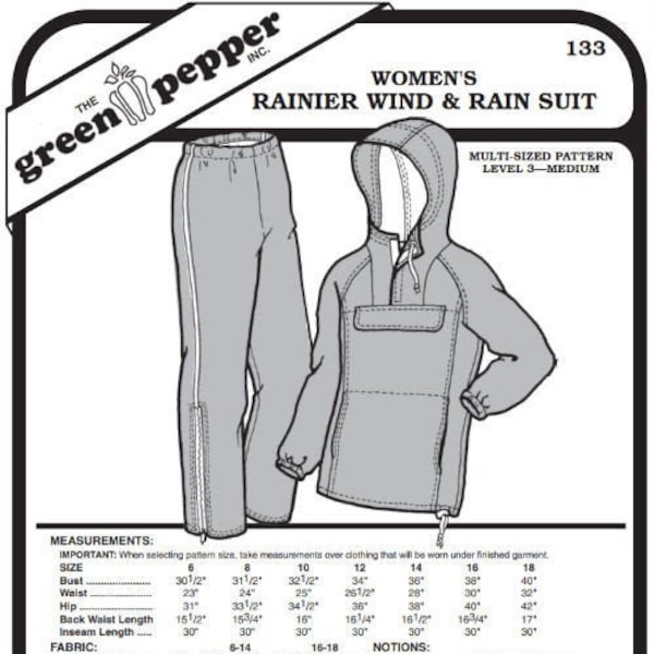 Green Pepper Damen Ranier Wind und Regen Anzug Hose Mantel Jacke #133 Schnittmuster (Nur Schnitt) gp133