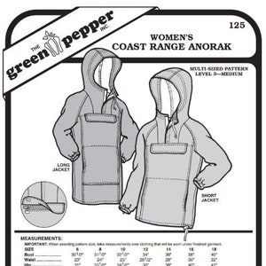 Womens Coast Range Anorak Coat Jacket #125 Sewing Pattern (Pattern Only) gp125
