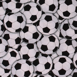 Cotton Soccer Balls Allover Sports Cotton Fabric Print by the Yard (Gail-C4820-White) D668.40