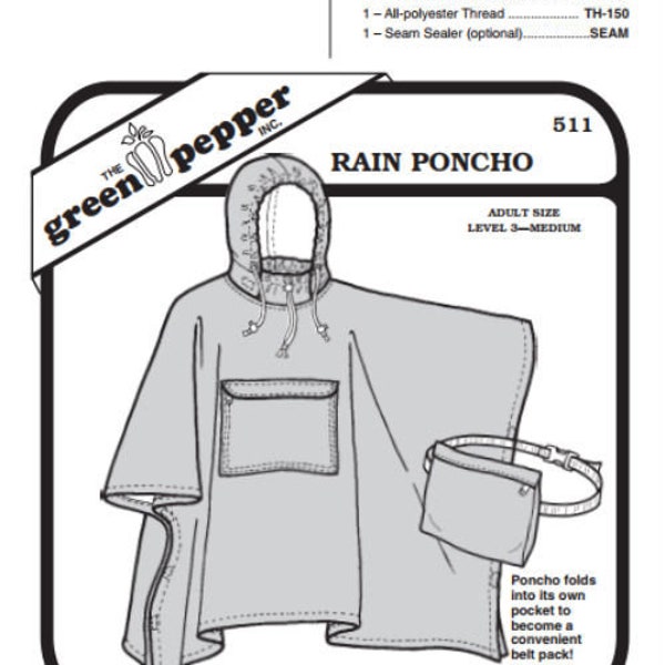 Green Pepper Adult’s Rain Poncho #511 Sewing Pattern (Pattern Only) gp511