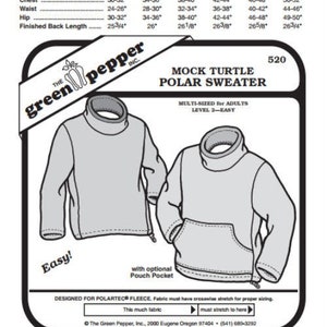 Green Pepper Adults Mock Turtle Polar Sweater #520 Sewing Pattern (Pattern Only) gp520