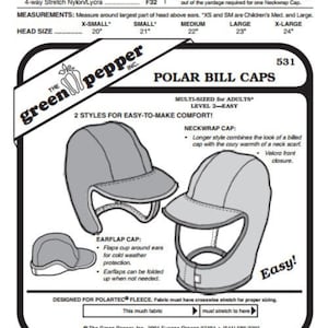 Green Pepper Polar Bills Cap Hat Headgear #531 Sewing Pattern (Pattern Only) gp531