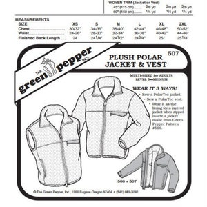 Green Pepper Adult’s Plush Polar Jacket & Vest Coat Outerwear #507 Sewing Pattern (Pattern Only) gp507