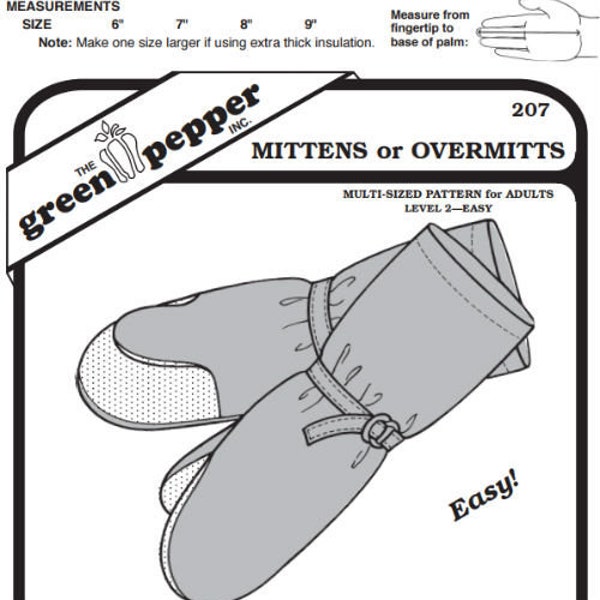 Green Pepper Adult's Overmitts Insulated Mittens #207 Sewing Pattern (Pattern Only) gp207