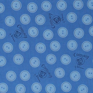 Cotton (Corduroy the Teddy Bear) Buttons Children&#39;s Book Don Freeman Blue Organic Cotton Fabric Print by the Yard D372.25 by Cloud 9 Fabrics