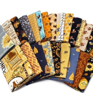 10 Fat Quarters - Honey Bee Bumblebee Save the Bees Apiary Honey Comb Hive Insect Quality Quilter Cotton Assorted Fat Quarter Bundle M229.03