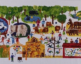 24" X 44" Panel Eric Carle 1,2,3 To The Zoo Scene Animals Bear Alligator Lion Elephant Hippo Monkey Snakes Cotton Fabric D675.28 by Andover