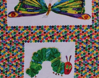 23" X 45" Panel Butterfly Caterpillar Leaf Insects Bugs The Very Hungry Caterpillar Eric Carle Painting-Look Kids Cotton Fabric D673.25