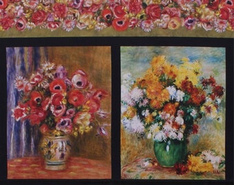 23" X 44" Panel Renoir Flowers Floral Vases Painting-Look Tulips Roses Mums Bouquets Art Impressionism Digital Print Cotton Fabric D780.61