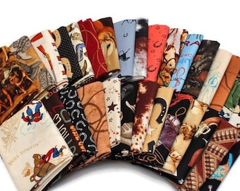 10 Fat Quarters - Assorted Western Cowboys Old West Out West Horses Rodeo Horse Lasso Boots Horseshoes Quilters Cotton Fabric Bundle M221.11