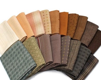 10 Fat Quarters - Textured Homespun Assorted Yarn Dyed Wovens Rustic Plaids Diamond Textiles Quality Quilters Cotton Fabric Bundle M223.18