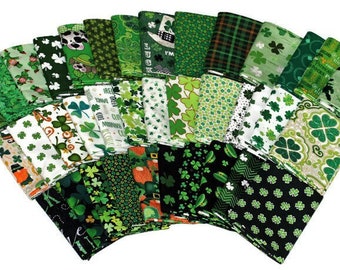 10 Fat Quarters - St. Patrick's Day Saint Paddy's Day Shamrocks Clover Gold Green Luck of the Irish Assorted Quilters Cotton Bundle M491.09