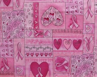 Cotton Pink Ribbons Breast Cancer Awareness Ribbons On White Cotton Fabric Print By The Yard (407PINK