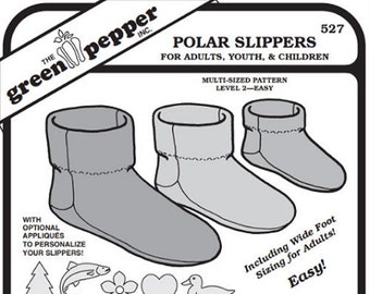 Green Pepper Pattern - Fleece Polar Slippers Socks Booties For Adults and Children #527 Sewing Pattern (Pattern Only) gp527