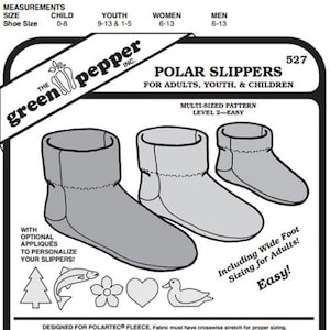 Green Pepper Pattern - Fleece Polar Slippers Socks Booties For Adults and Children #527 Sewing Pattern (Pattern Only) gp527