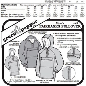 Green Pepper Patterns - Men's Fairbanks Pullover Coat Jacket #124 Sewing Pattern (Pattern Only) gp124