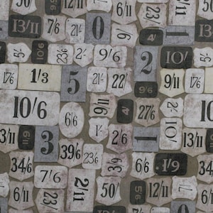 Cotton Vintage Numbers Tags Price Tags Tim Holtz Eclectic Elements Mercantile Green Cotton Fabric Print by the Yard (PWTH018-8GREE) D369.20