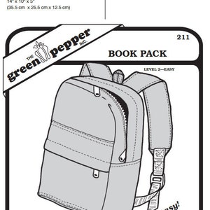 Green Pepper Book Bag Back Pack #211 Sewing Pattern (Pattern Only) gp211