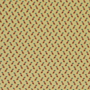 May include: A yellow fabric with a repeating pattern of small, diagonal lines in red, orange, and teal.