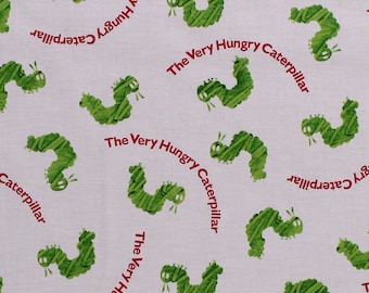 Cotton Caterpillars Bug Insects Worms Words The Very Hungry Caterpillar Eric Carle Kids Cotton Fabric Print by the Yard (3473G) D673.19