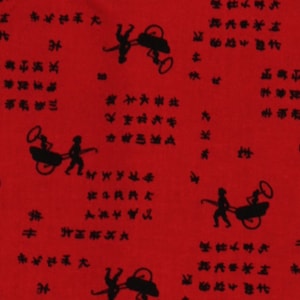 Cotton Chinese Symbols Letters Writing People Rickshaw China Mary Fons Red Cotton Fabric Print by Yard D478.06 Springs Creative