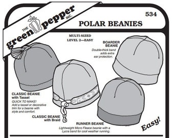 Green Pepper Fleece Polar Beanies Winter Hats Headwear #534 Sewing Pattern (Pattern Only) gp534