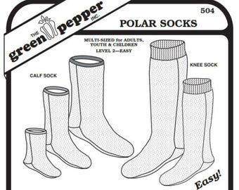 Polar Socks #gp504 For Adults and Children Slipper Sock Socks Sewing Pattern (Pattern Only) Green Pepper Patterns