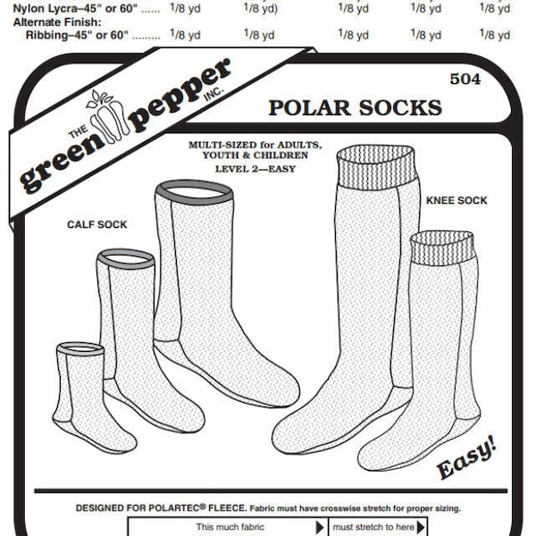 Polar Socks #gp504 For Adults and Children Slipper Sock Socks Sewing Pattern (Pattern Only) Green Pepper Patterns