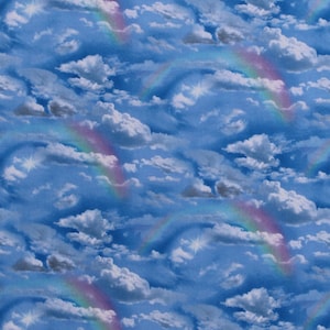 Cotton Rainbows Clouds Blue Sky Skies Sun Heavens Celestial Landscape Medley Cotton Fabric Print by the Yard (460blue) D364.02