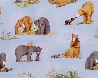 You're All My Favorites - Cotton Bears Cute Cubs Animals Kids Children's Book Scenes Light Sky Blue Cotton Fabric Print by the Yard D785.26