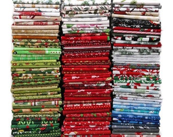 10 Fat Quarters - Christmas Holiday Festive Winter Assorted Quality Quilters Cotton Fabric Bundle M227.04