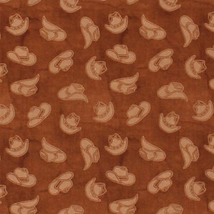 Cotton Cowboy Hats Allover on Brown Western Legend Rancher Country Out West Cotton Fabric Print by the Yard (B-9273-35) D509.19