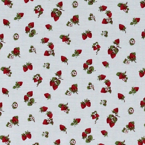 Cotton Strawberries Small Scale Strawberry Floral Fruits Blossoms Mini Medley by Laura Berringer Cream Fabric Print by the Yard D570.16