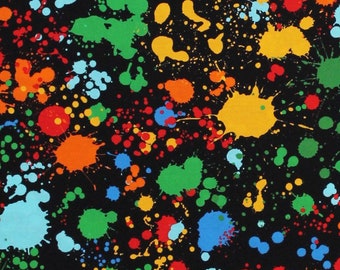 Cotton Paint Splatter Multi-Color Paint Splash Splotches Spots on Black Digital Print Cotton Fabric Print by the Yard D776.52