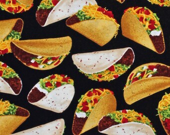 Cotton Tacos Mexican Food on Black Cotton Fabric Print by the Yard (GM-C6957-BLACK) D783.53