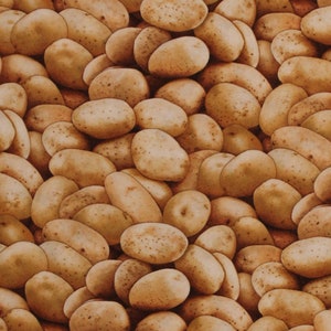 May include: A seamless fabric pattern featuring a close-up of a pile of brown potatoes.