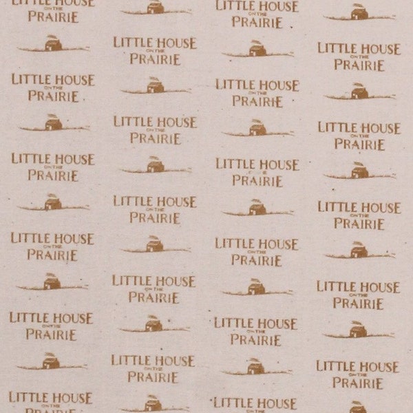 Cotton Little House on the Prairie Logos Houses Tan on Cream Cotton Fabric Print by the Yard (A-7982-L) D476.04