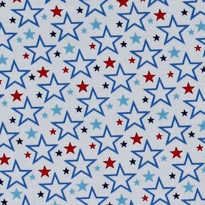 Cotton Stars Patriotic Blue and Red Stars on White USA America 4th of July Stars & Stripes Forever Cotton Fabric Print by the Yard (D406.40)