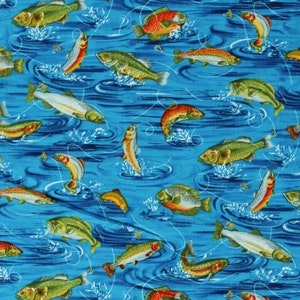 Fishing Fabric, Fish Scales / Reel Fun Fish Collection by Blank Quilting  Hunting Fishing Camping Yardage & Fat Quarters 
