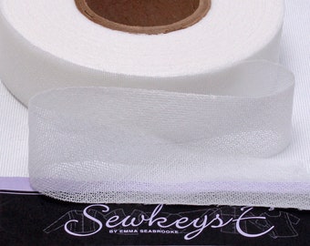 White - 1" Fusible Knit Stay Tape - 1" X 25 yards SewkeysE Extremely Fine Knit Interfacing Sold by the 25 yard Roll (KST1-WH) M494.08