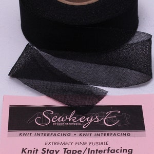 Black Fusible Knit Stay Tape - 1.25" X 25 yards SewkeysE Extremely Fine Knit Interfacing Sold by the 25 yard Roll - Black KST1.25-BL M494.01