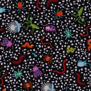 Cotton Glow in the Dark Bugs Insects Animals I&#39;m Buggin Out Black Cotton Fabric Print by the Yard (5761G-99) D763.78
