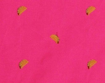 6921L-2C-taco D245.09 Hot Pink Cotton Twill with Embroidered Tacos Food 60 Wide Fabric by the Yard