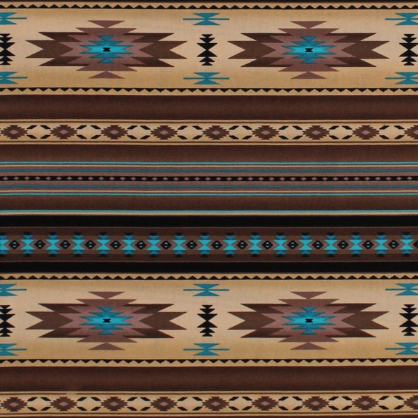 Cotton Southwestern Stripes Native American Aztec Southwest Brown Turquoise Tucson Sepia Cotton Fabric Print by the Yard (201SEPIA) D366.30