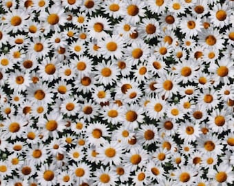 Cotton Daisies Daisy Flowers Field Meadow Floral Landscape Medley Cotton Fabric Print by the Yard (656WHITE) D485.58