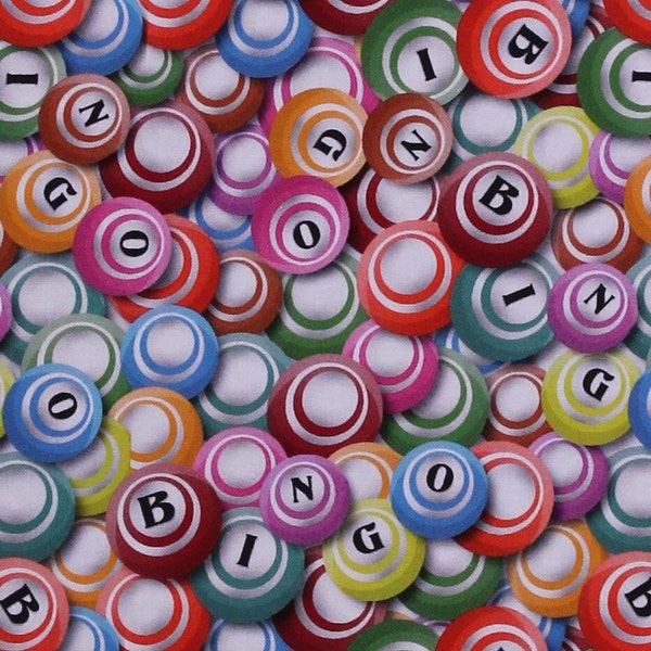 Cotton Bingo Balls Games Cards Academic Multicolor Cotton Fabric Print by the Yard (116285) D675.44