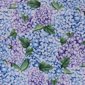 Cotton Hydrangeas Allover Flowers Floral Garden Spring Purple Blue Coastal Paradise Cotton Fabric Print by the Yard (1504-11) D672.75